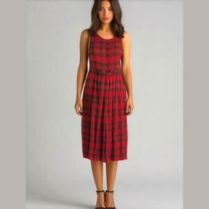 Effortless Elegance: Black Red Plaid Retro Pleated Front Dress